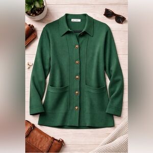 Grace Karin Green Button Front Knit Cardigan Jacket Womens XL Pockets